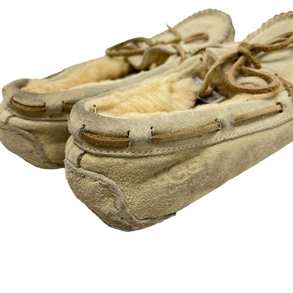 UGG AUSTRALIA Moccasins Cream Suede Leather Flats Slippers 5612 Sherpa Shoes 6 - Picture 5 of 16